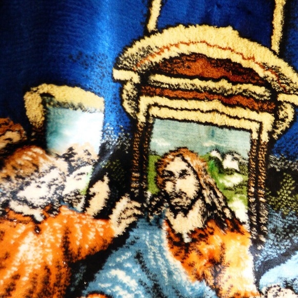VTG Tapestry wall hanging rug The Last Supper made in Italy W.P.L. plush 39x19.5 - Picture 9 of 9